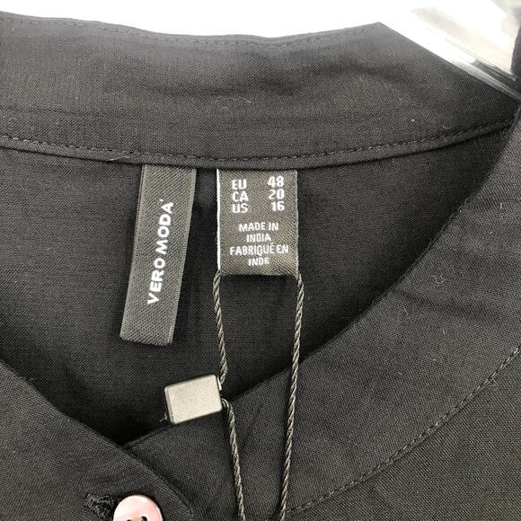 Vero Moda Giada Long Shirt Plus 16 Button Front Long Sleeve Tunic Black NWT - Picture 6 of 12